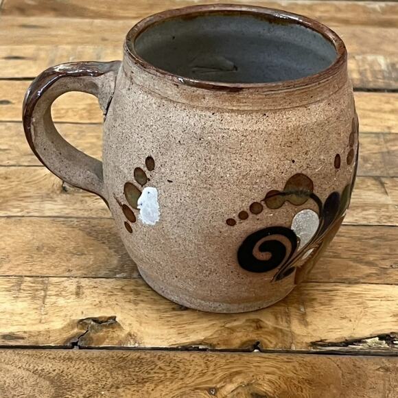 Vintage Mexican Folk Art Pottery Tonala Sand Mug Floral Design Signed - Picture 11 of 12
